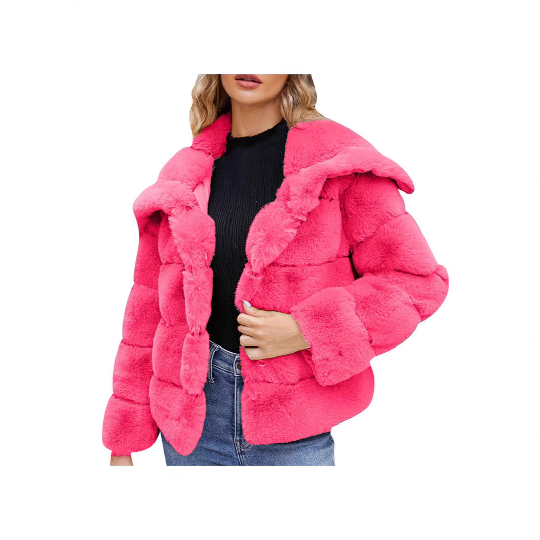 Damen Modische Kapuzenjacke aus künstlichem Pelz mit strukturiertem Design EB
