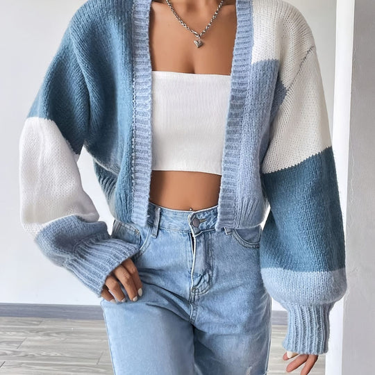 Damen Grobstrick-Cardigan mit ballonförmigen Ärmeln und modischem Design EB