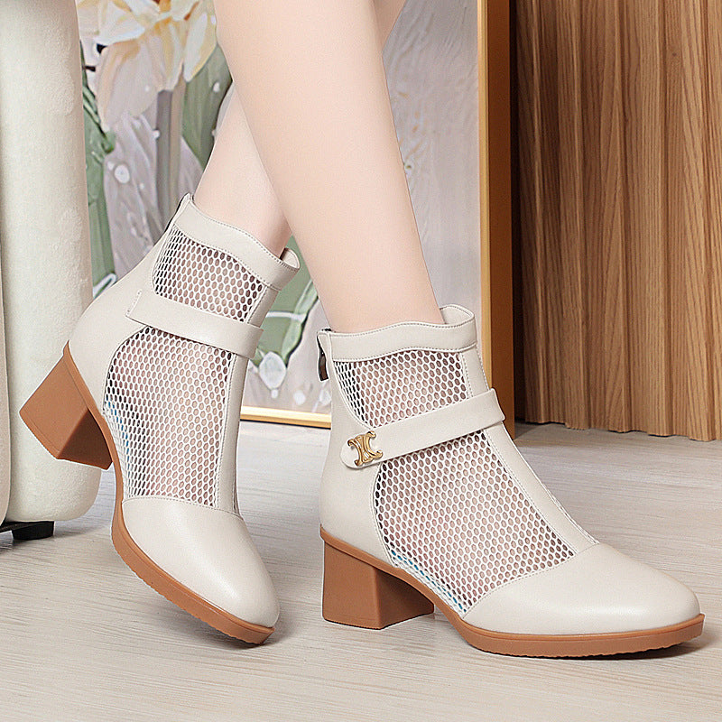 Damen Stiefeletten mit Netzdesign und komfortablem Blockabsatz EB