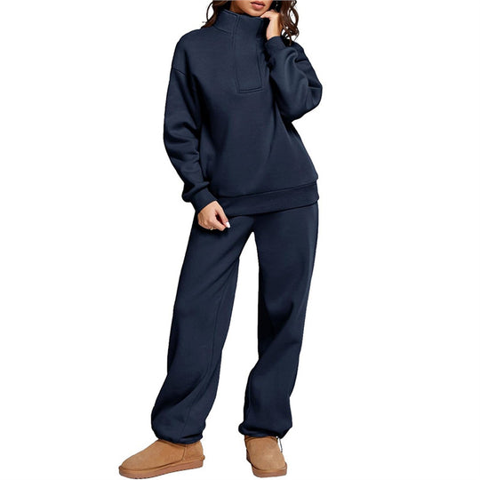 Damen Bequemes Freizeit-Set mit Stehkragen und weiten Hosen EB