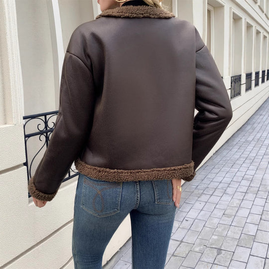 Damen Kurz geschnittene Texturjacke mit verdeckten Knöpfen und Taschen EB