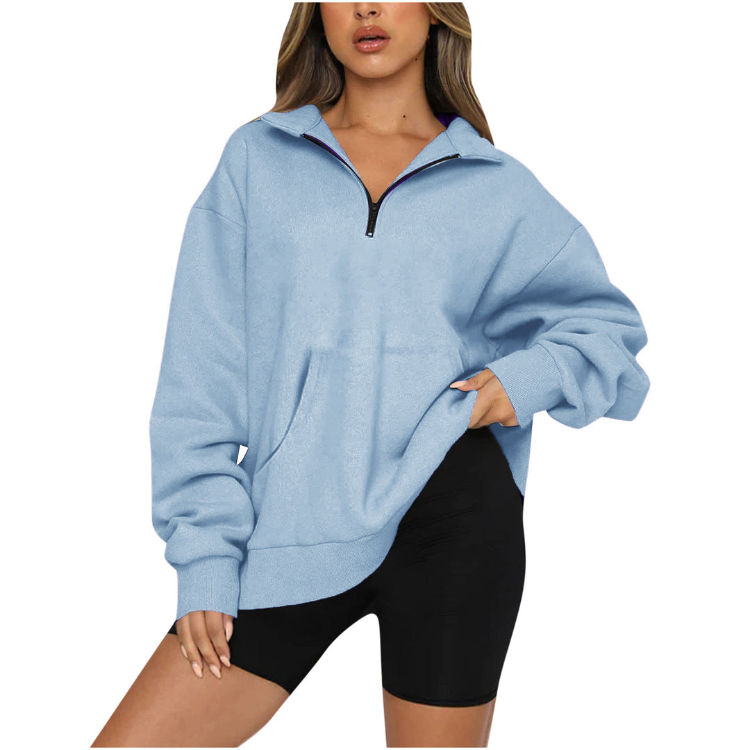 Damen nan Oversize-Halbzip-Kapuzenpullover mit Kängurutasche und verlängertem Saum EB