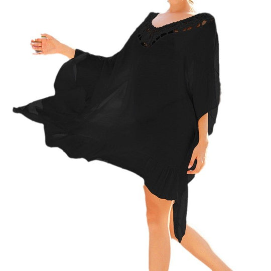 Damen Strandtunika mit elegantem Häkelbesatz und fließendem Schnitt EB
