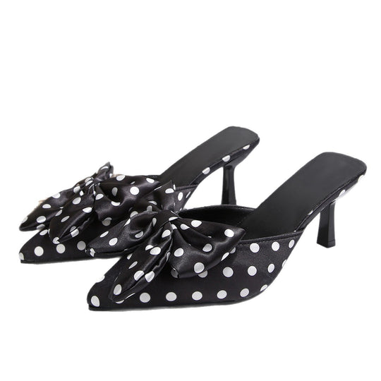 Damen elegante Mules mit verspieltem Punkte-Design und stilvollem Schleifenakzent EB