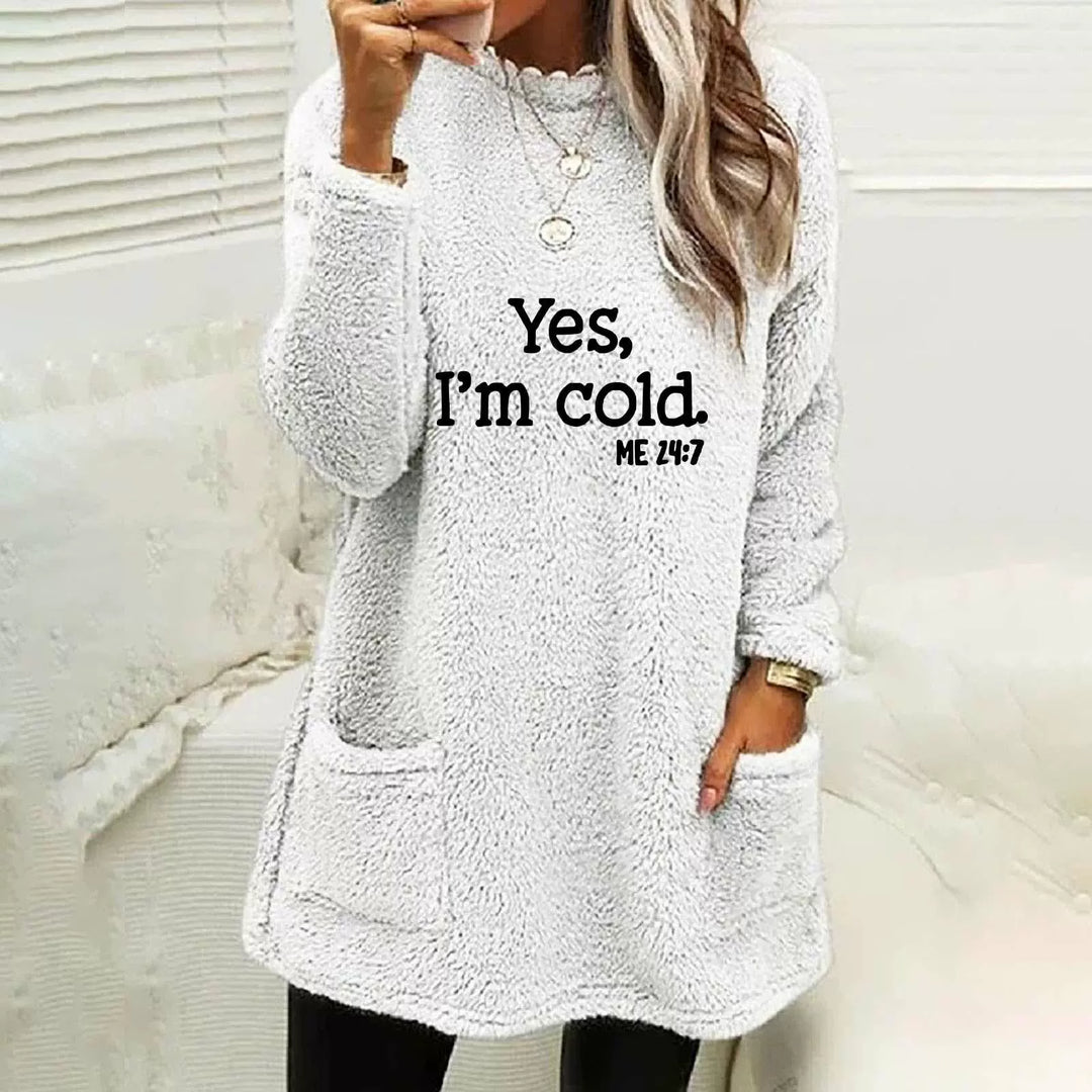 EB | Übergröße Sweatshirt Doppelseitiges Fleece Buchstabenprint Seitentaschen Langarm
