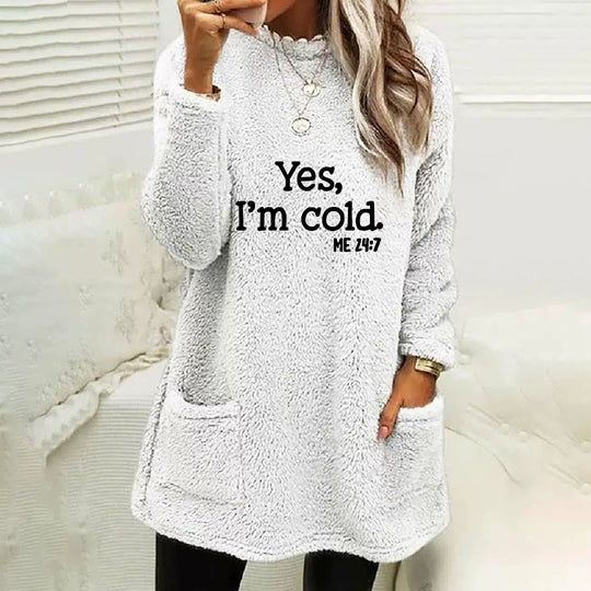 EB | Übergröße Sweatshirt Doppelseitiges Fleece Buchstabenprint Seitentaschen Langarm