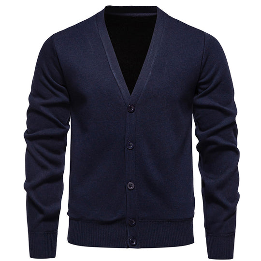 Herren nan leichte Feinstrick-Strickjacke mit V-Ausschnitt, verdeckter Knopfleiste und elastischem Rippbündchen EB