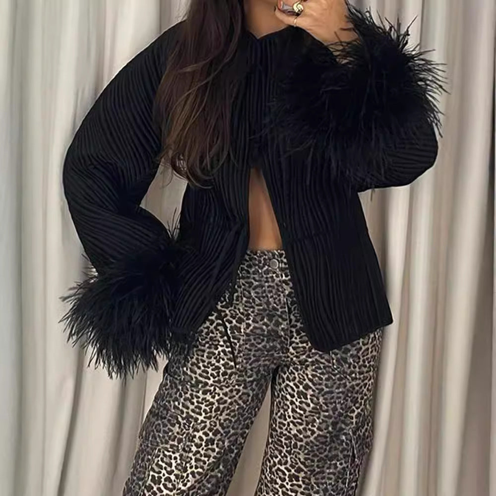 Damen Jacke mit Volantdetails und plissierter Struktur EB