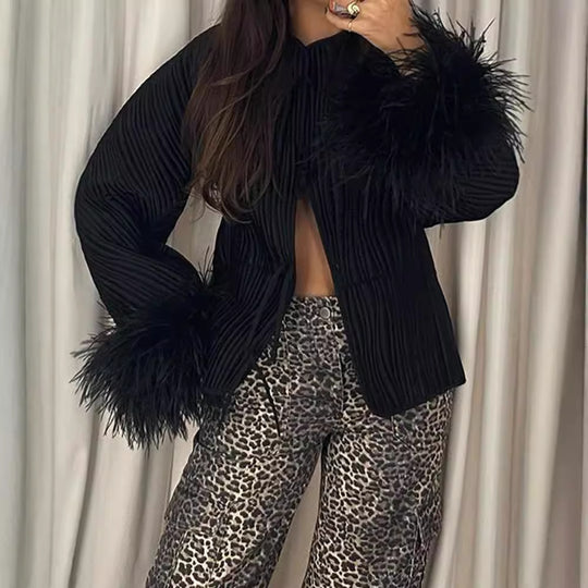 Damen Jacke mit Volantdetails und plissierter Struktur EB