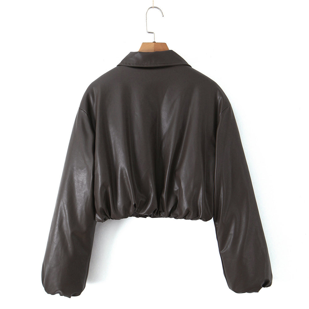 Damen Kunstleder Bikerjacke im lässigen Cropped-Design EB
