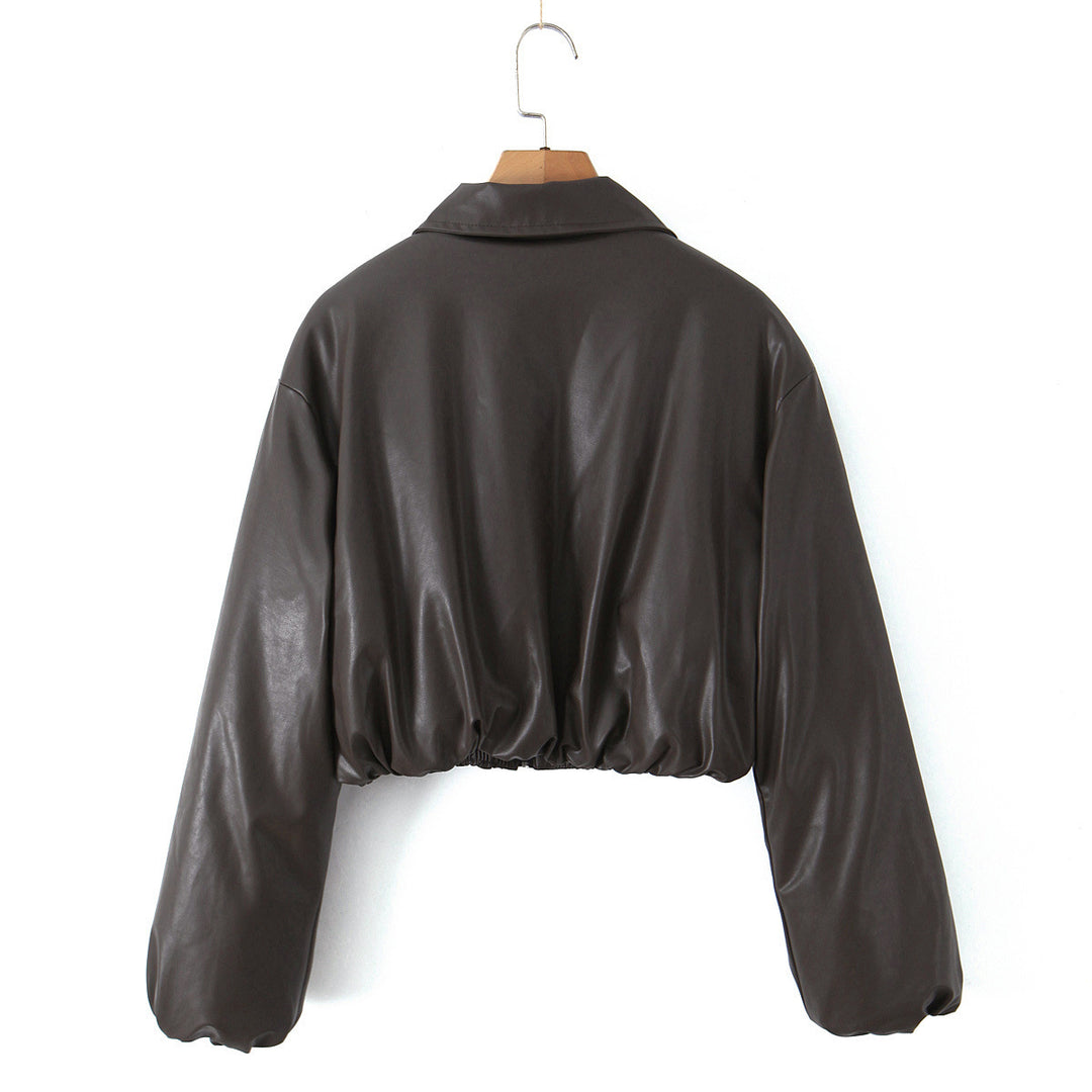 Damen Kunstleder Bikerjacke im lässigen Cropped-Design EB
