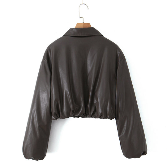 Damen Kunstleder Bikerjacke im lässigen Cropped-Design EB