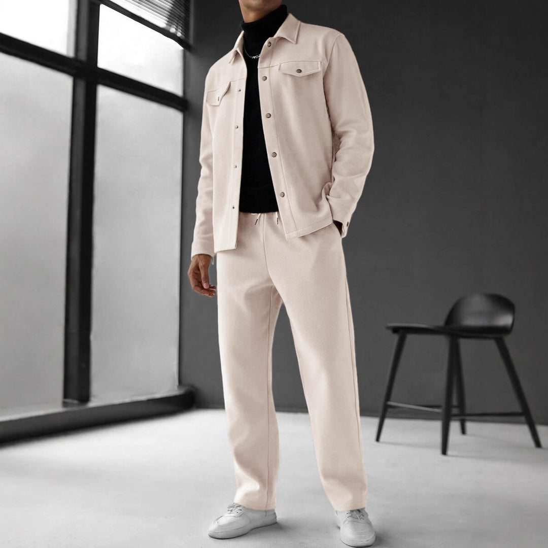 Herren nan zweiteiliges Overshirt- und Relaxhose-Set aus weichem Baumwollfrottee mit Druckknopfleiste und Tunnelzug EB