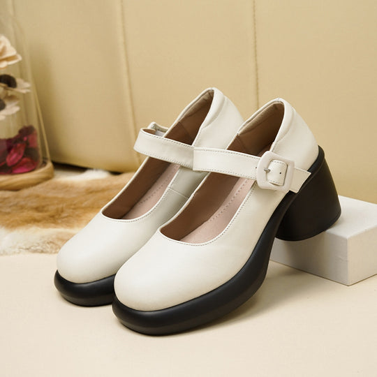 Damen Mary Jane Schuhe mit modischem Riemen und komfortablem Blockabsatz EB