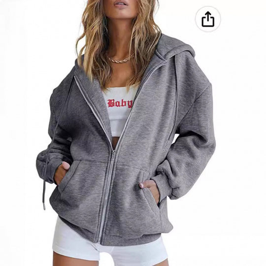 Damen Oversize Hoodiejacke mit hohen Kragen EB