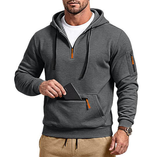 Herren sportlicher Kapuzenpullover mit halbem Reißverschluss und verschließbarer Kängurutasche EB