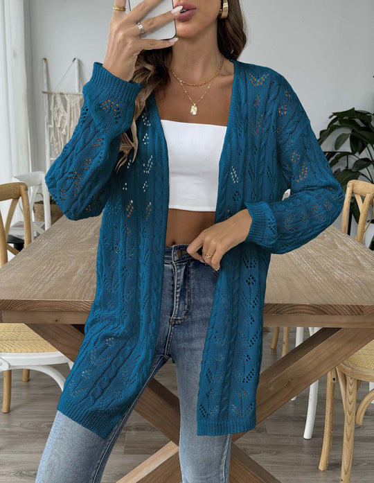 Damen luftiger Strickcardigan mit filigranem Lochmuster EB