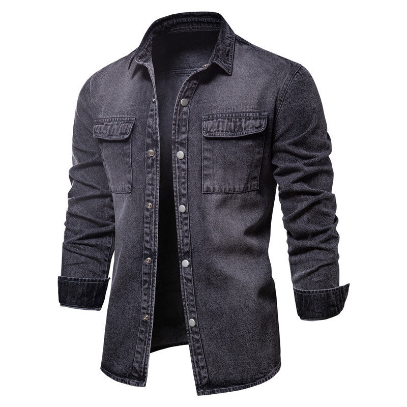 Herren nan lässiges Jeans-Overshirt mit Druckknopfleiste, aufgesetzten Brusttaschen und klassischem Hemdkragen EB