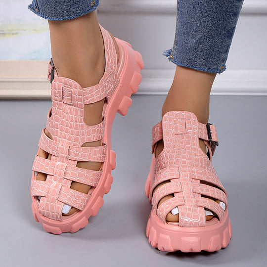 Damen Plateau-Sandalen mit trendigem Riemendesign und stabiler Gummisohle EB