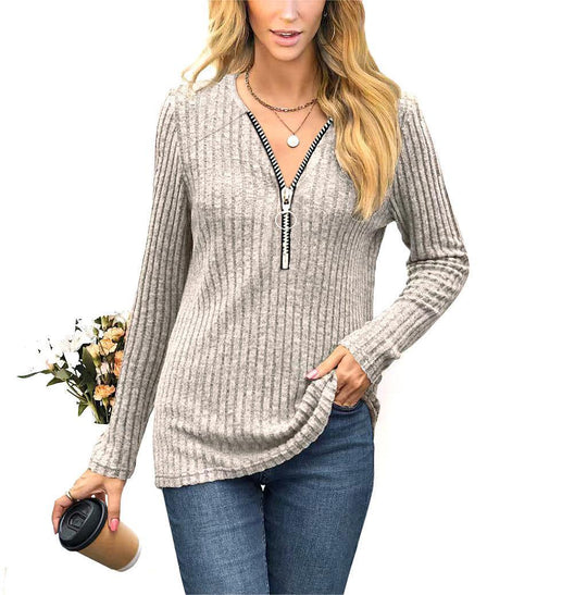 Damen Strickpullover mit modernem Reißverschluss EB