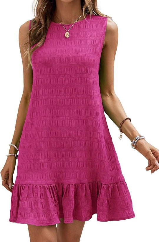 Damen Sommerliches Kleid mit Volantabschluss und strukturierter Oberfläche EB
