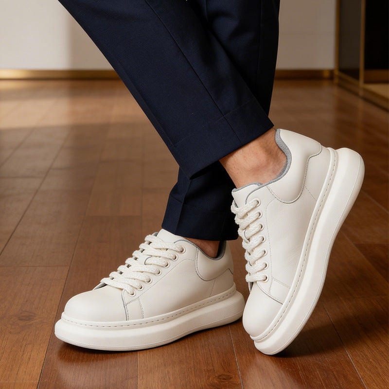 Damen Komfortable Leder Sneakers mit dicker Sohle EB