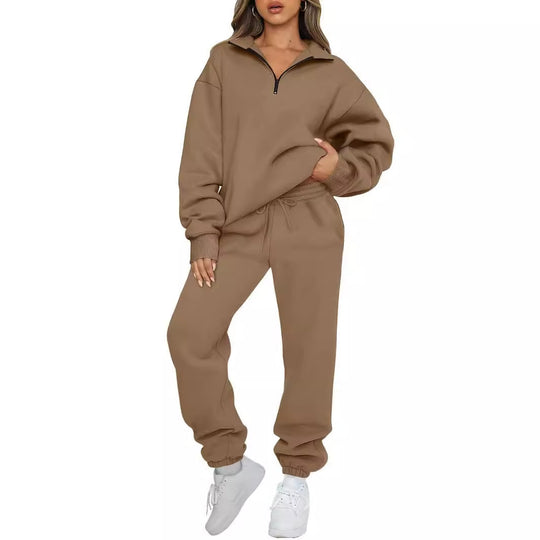 Damen nan lässiges Halbzip-Lounge-Set mit oversized Sweatshirt und taillenhoher Jogginghose EB