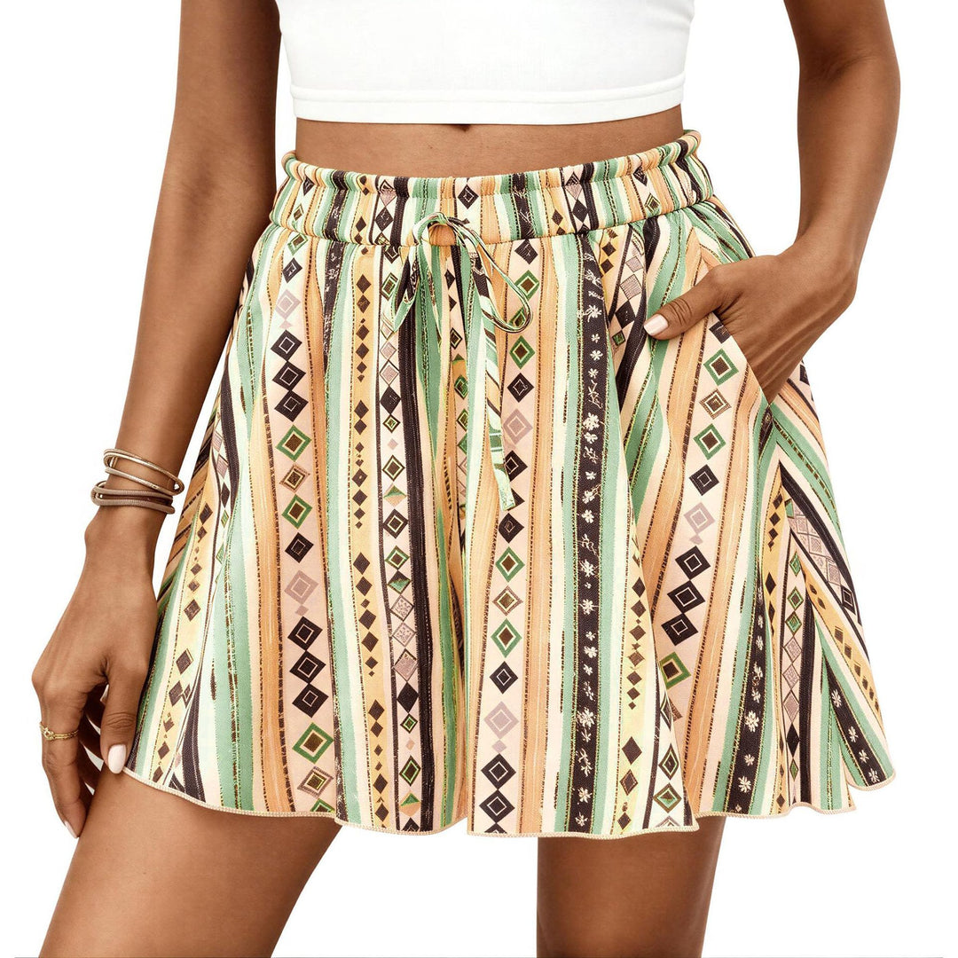 Damen Modischer Sommerrock mit elastischem Bund und Taschen EB