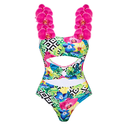 Damen Blumenmuster Badeanzug und Rock Set EB