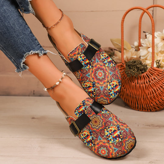 Damen Pantoletten mit farbenfrohem Muster und komfortablem Fußbett EB