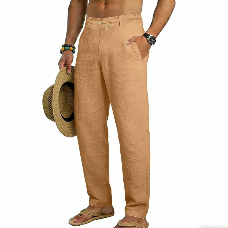 Herren nan luftige Leinen-Relaxhose mit elastischem Komfortbund und geradem Bein EB