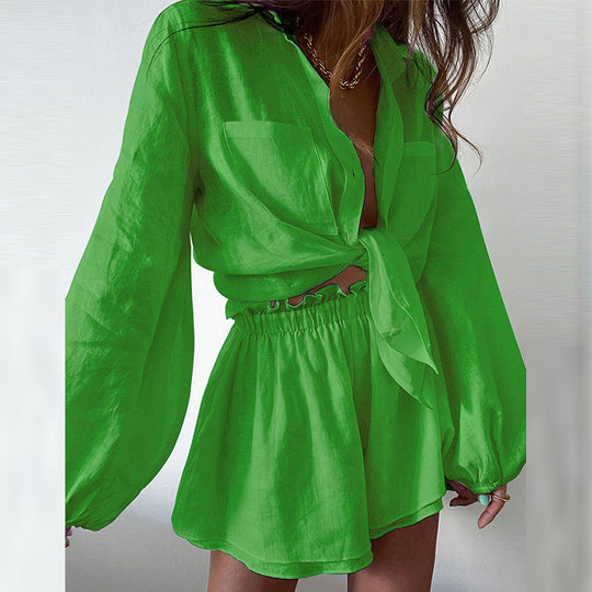 Damen lässige und elegante Bluse mit Shorts EB