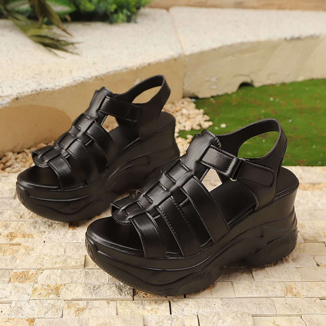 Damen modische Plateau-Sandalen mit trendiger Riemchenstruktur EB