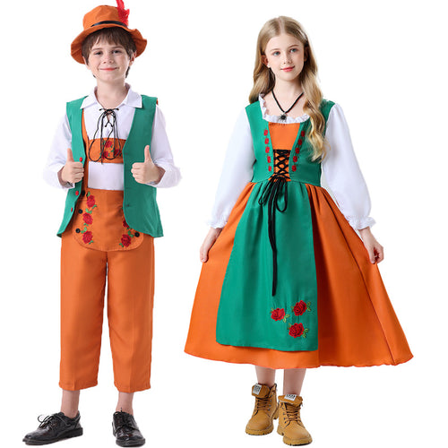 Damen nan folkloristisches Kinderdirndl mit geschnürtem Mieder und bestickter Schürze EB