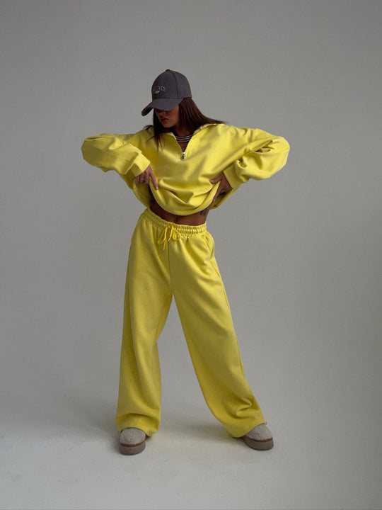 Damen Oversize Sweatshirt mit Halbzip und hohem Stehkragen EB