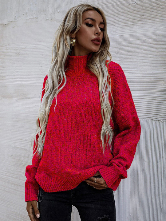 Damen Strickpullover mit hohem Kragen und lässigem Schnitt EB