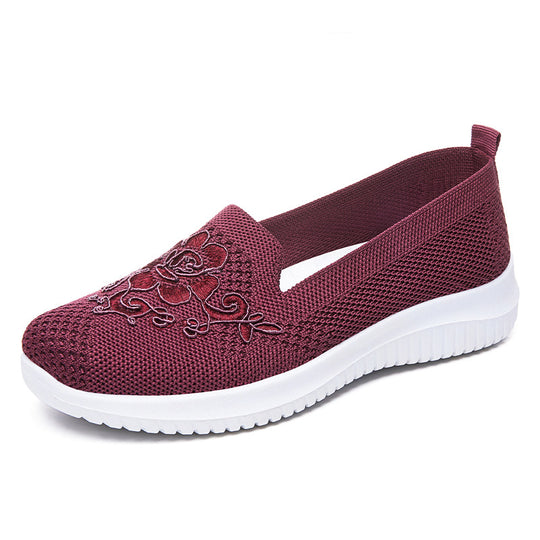 Damen Bequeme Slip-On Sneakers mit floralen Stickereien EB