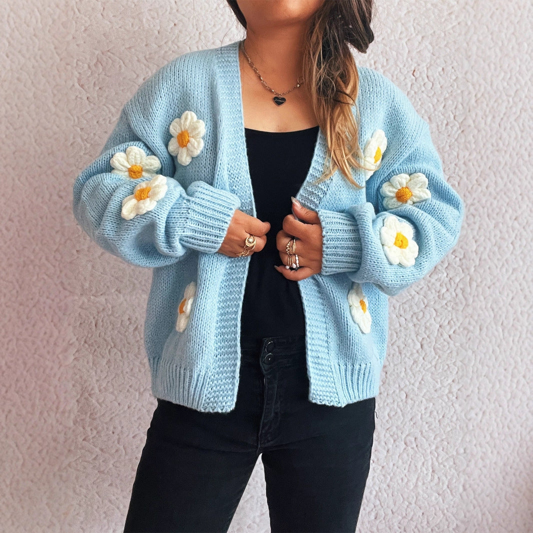 Damen Strickjacke mit floralem Design und lässiger Passform EB