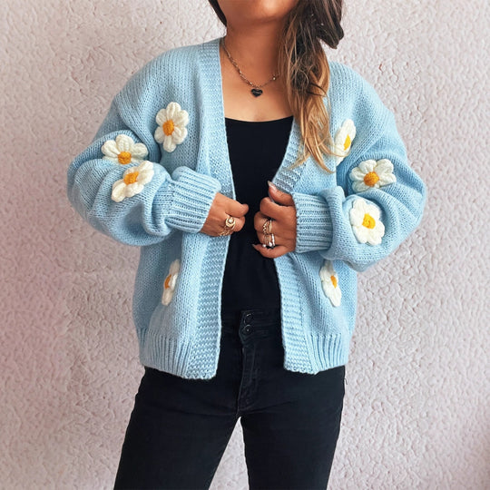 Damen Strickjacke mit floralem Design und lässiger Passform EB