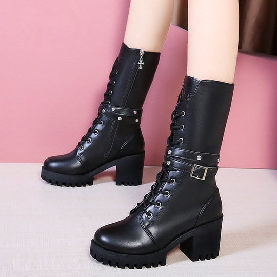 Damen Chunky Schnürstiefel mit modernem Design und robustem Blockabsatz EB