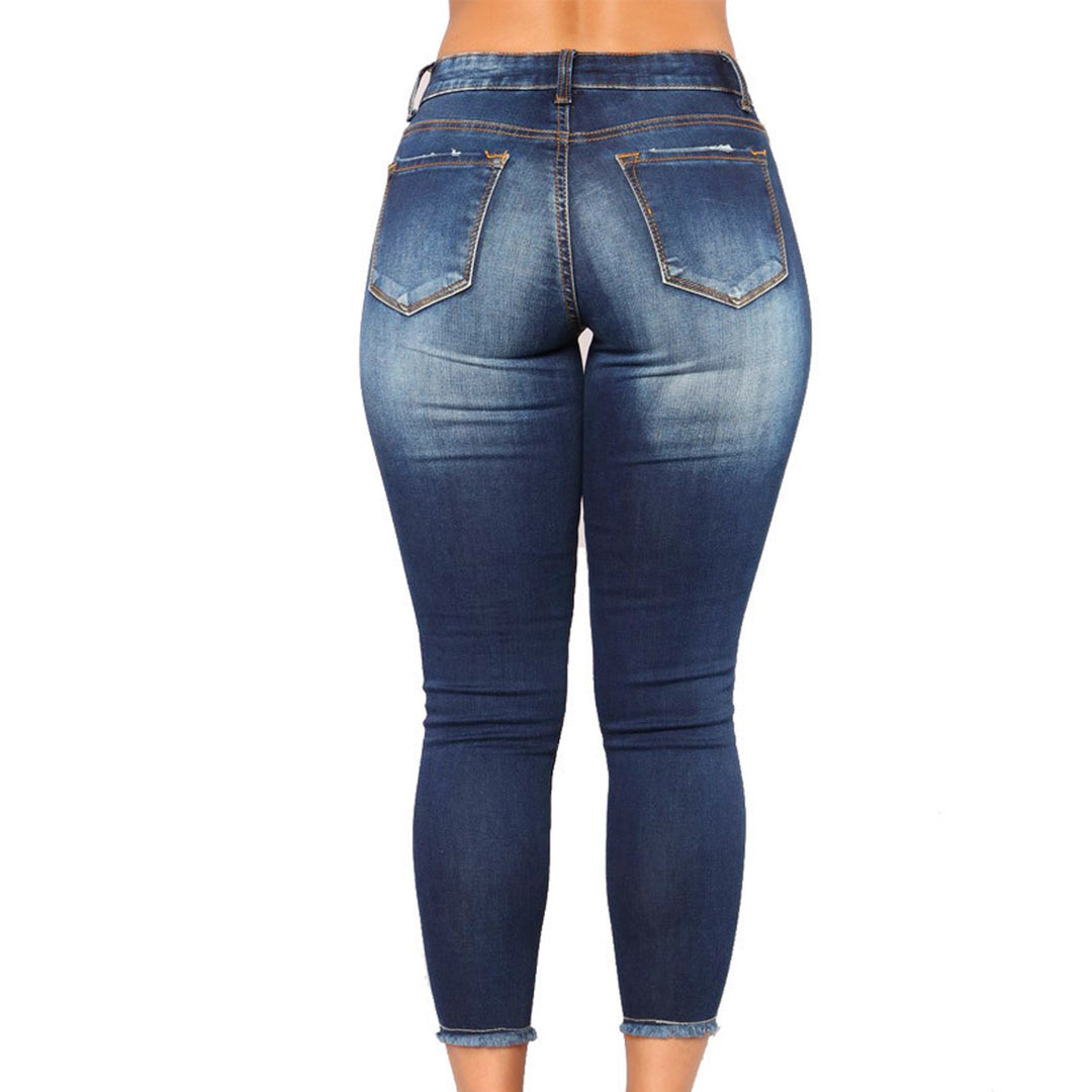 Damen Skinny Jeans mit modischem Destroyed-Look und hoher Taille EB