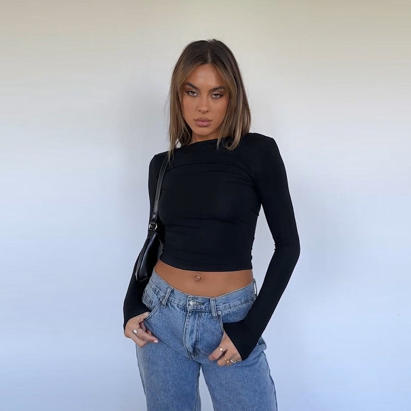 Damen elegantes Crop-Top mit asymmetrischer Raffung EB