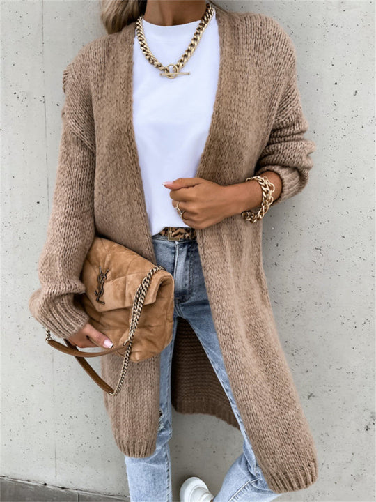 Damen Offene Strickjacke mit groben Maschen und lässigem Schnitt EB