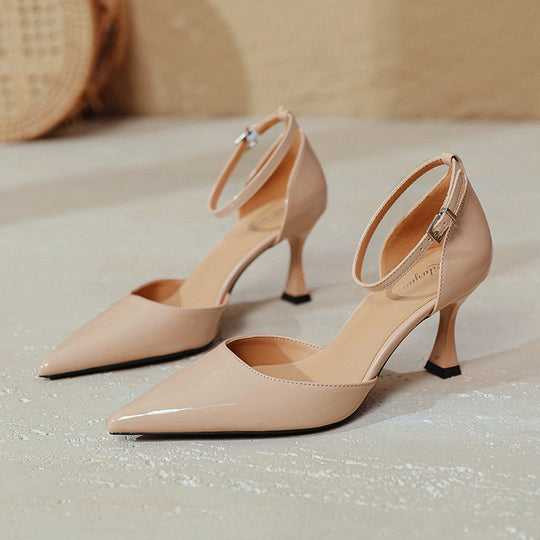 Damen elegante Stiletto-Pumps mit verstellbarem Riemen und glänzender Oberfläche EB