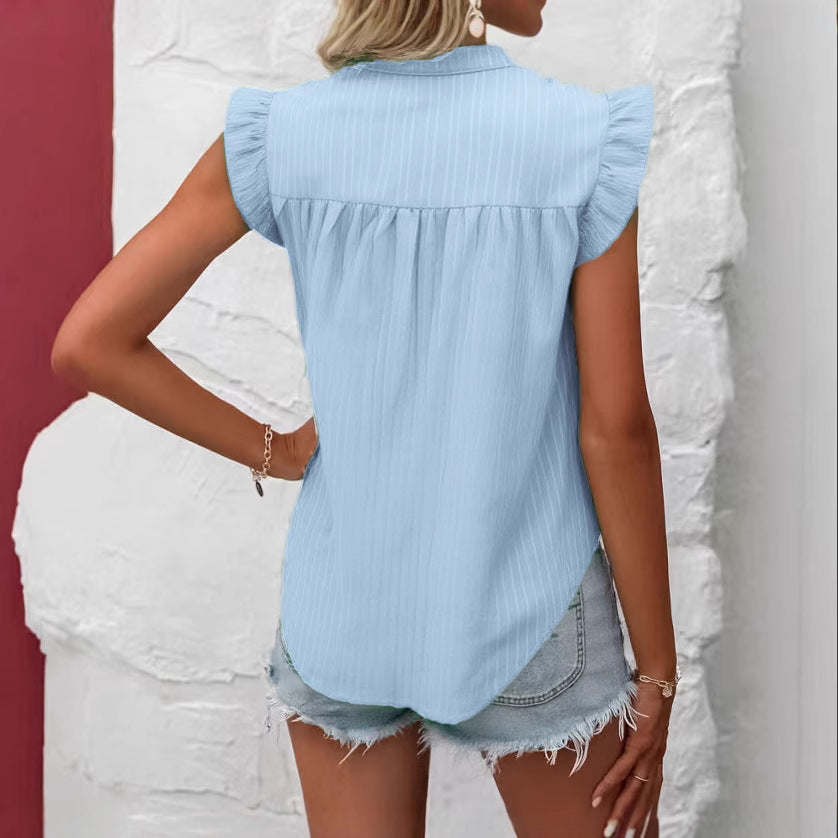 Damen Bluse mit Rüschendetails und kurzem Ärmel EB
