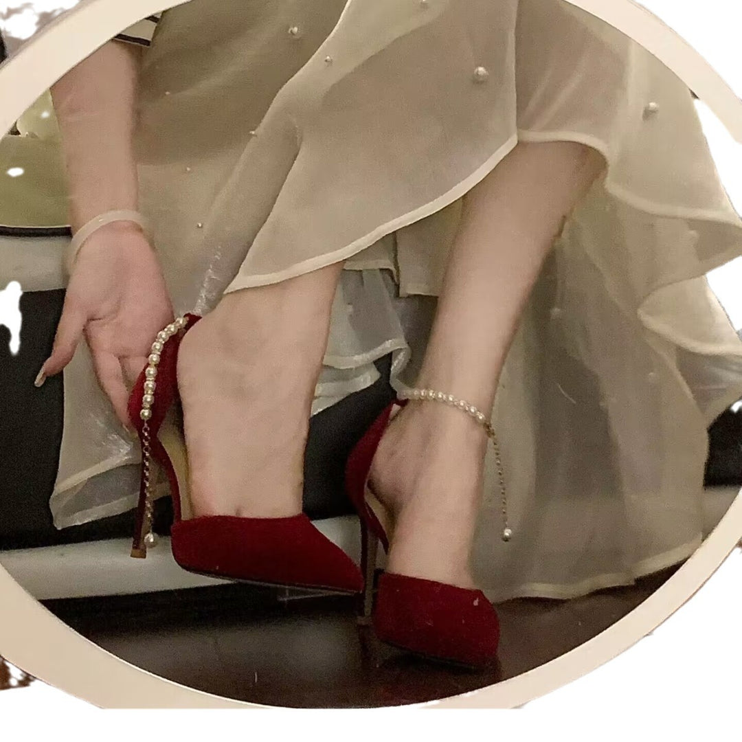 Damen elegante Pumps mit schimmerndem Riemchen EB