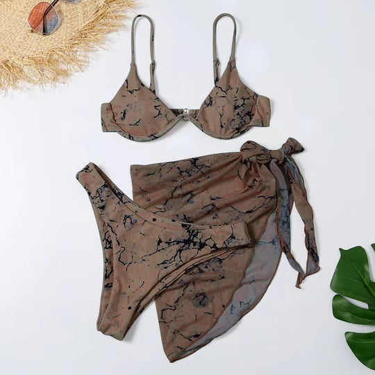 Damen Triangel-Bikini-Set mit elegantem Wickelrock und stützenden Trägern EB