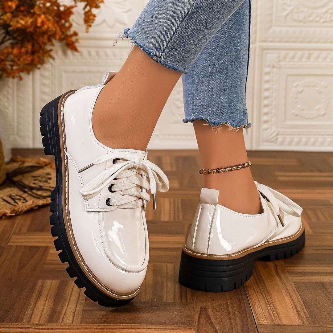 Damen Modische und robuste Schnürschuhe mit glänzender Oberfläche EB