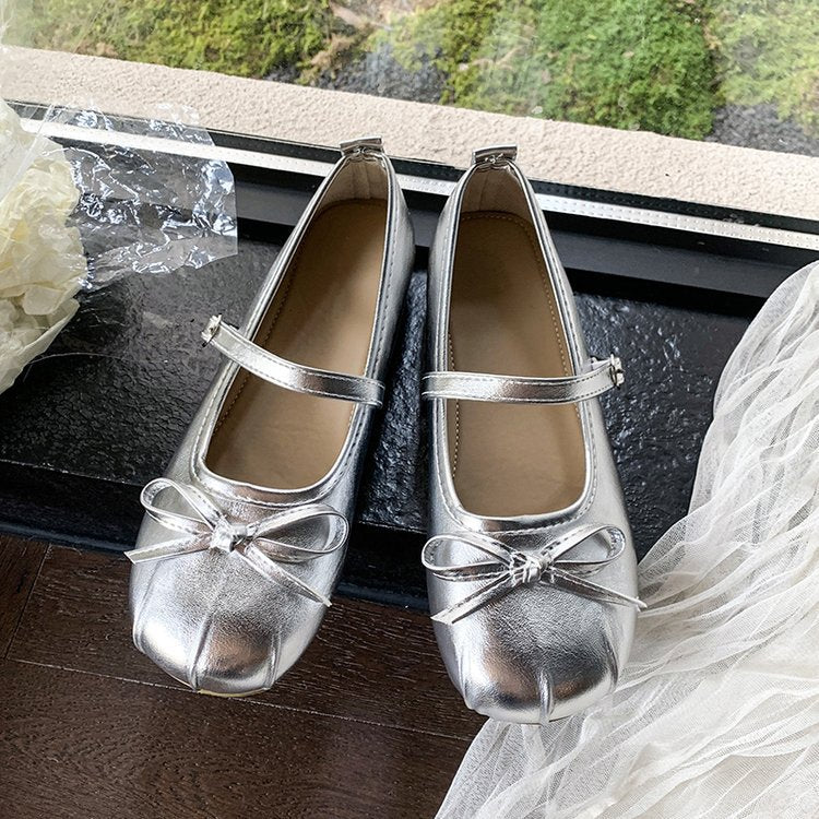 Damen elegante Ballerinas mit Schleifenakzent und verstellbarem Riemen EB