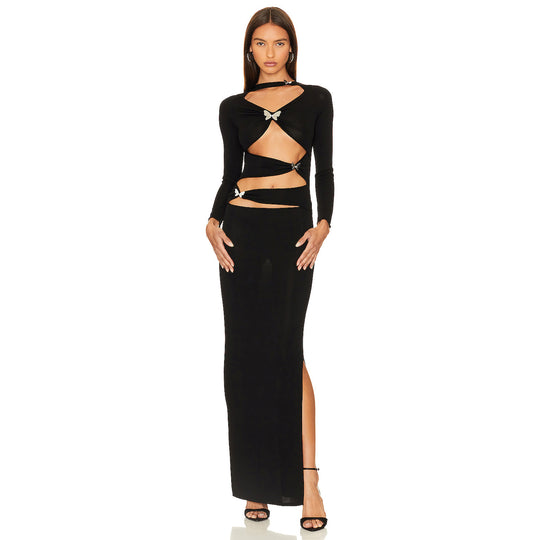 Damen Cut-Out Maxikleid mit Raffinierten Verzierungen EB